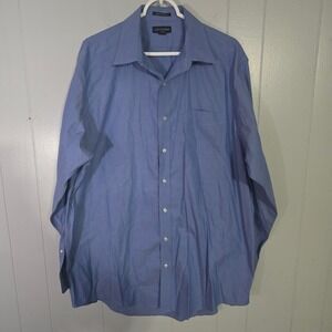 Lands' End Dress Shirt Mens 17.5-36 Blue No Iron Supima Pinpoint‎ Traditional